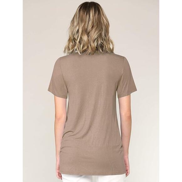 Women's Casual Shirts Twist Knot Tunics Tops Brown XL - Picture 4 of 5